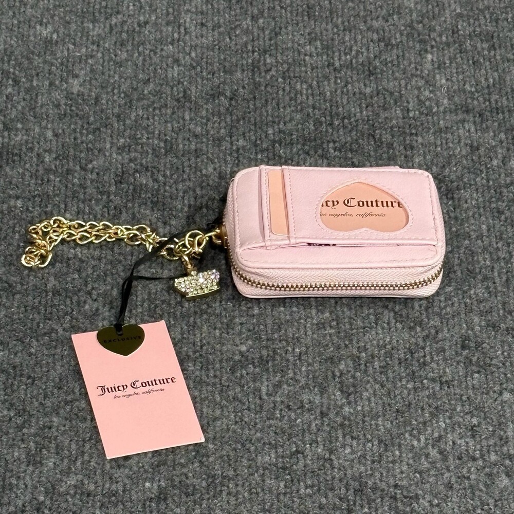 Juicy Couture Wallet Wristlet Womens One Size Pink Velvet Zip Card Holder